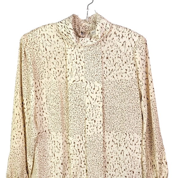 Tan Jay Vintage 80's Animal Print Inspired All Over Print Silky Feel Blouse 8 - Picture 3 of 14